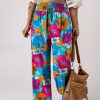 Multicolor Abstract Floral Print Drawstring Wide Waistband Pants