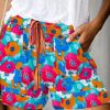 Multicolor Floral Print Drawstring Elastic Waist Casual Shorts