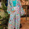 Multicolor Printed Double Layered Bell Sleeve Long Flowy Cardigan