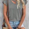 Versatile Strappy V Neck Grey Top For Daily Wear