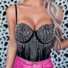 Black Rhinestone Spaghetti Strap Bustier Crop Top