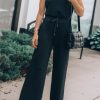 Black Solid Sleeveless Wide Leg Jumpsuit