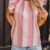 Striped Ruffle Sleeve Blouse - Pink