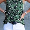 Green Leopard Print Crew Neck Tank Top