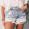 Sky Blue Bleached Wash Distressed Denim Shorts