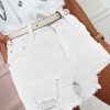 White Solid Color Distressed Denim Shorts