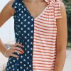 Red American Flag Color Block Knotted Straps Tank Top