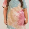 Multicolor Plus Size Tie Dye Slit T-shirt Dress