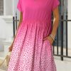 Rosy T-Shirt Dress With Color Gradient Design And Dot Pattern