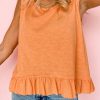 Orange Ruffle Trim Sleeveless Top