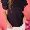 Soft Ribbed Puff Sleeve Top For Women