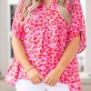 Rose Leopard Print V Neck Half Sleeve Plus Size Blouse