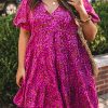 Rose Plus Size Floral V Neck Babydoll Dress