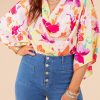 Multicolor Floral Print Cowl Neck Plus Size Blouse