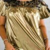 Embroidered Satin Plus Size Tee For Women - Elegant And Charming