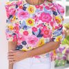 Ruched Puff Sleeve Floral Blouse