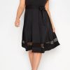 Black Plus Size Mesh Panel Skater Dress