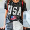 Black Distressed Tie-dye USA Flag Print T-shirt