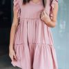 Pink Ruffle Trim Sleeveless A-line Mini Dress