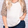 Leopard Splice Ruffle Half Sleeve Plus Size T Shirt