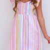 Eye-Catching Striped Mini Dress With High Waist And Flutter Sleeves