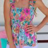 Multicolor Floral Print Smocked Tank Top