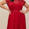 Plus Size Red Lace Fit And Flare Dress For Women