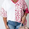 Rose Plus Size Leopard Patchwork Short Sleeve Top