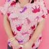 Pink Plus Size Jaguar Print Ruffled Short Sleeves Top