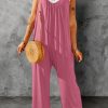 Pink Red Spaghetti Straps Wide Leg Pocketed Jumpsuits