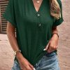 Chic Short Sleeve Top With Split V Neck For Women