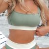 Green Color Block Open Back High Waist Bikini Swimwear