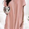 Pink Side Pockets Short Sleeve Tunic Top