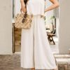 Apricot Sleeveless Ankle Length Wide Leg Jumpsuit