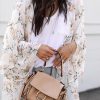 White Floral Print Ruffled Long Sleeves Kimono