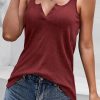 Knit Tank Top For Women - Notched Neckline, Double Strap, Breathable And Soft