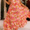 Multicolor Floral Print Ruffle Sleeve Tiered Long Dress