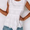 White Contrast Lace Cut-out Flutter Sleeve Blouse