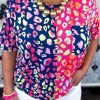 Plus Size Leopard Colorblock Short Sleeve Top