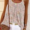 White Boho Floral Print Spaghetti Straps Tank Top