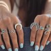 Silver 6Pcs Moon Turquoise Alloy Open Ring Set