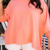 Pink Plus Size Shirred Cuffs Shift Loose Top