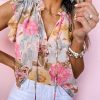 Light Hearted Romantic Floral Top With Ruffle Detail And Tassel Ties