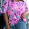 Rose Leopard Kiss Print Plus Size Short Sleeve Tee