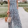 White Wide Leg Leopard Print Jumpsuit Overalls