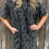 Gray Vintage Washed Leopard T-Shirt Dress With Pockets