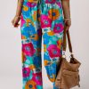 Multicolor Plus Size Abstract Floral Print Wide Leg Pants