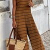 "Chic Striped Jumpsuit - Sleeveless, Round Neck, Wide Legs"