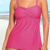 Rose Adjustable Straps Ruched 2pcs Tankini Swimsuit