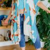 Sky Blue Plus Size Abstract Print Sweeping Kimono